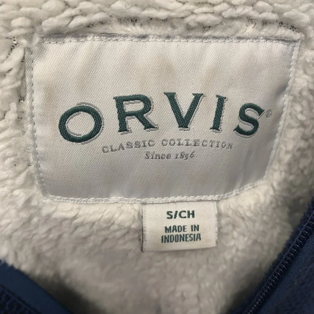 Orvis Sherpa Lined 1/4 Zip Sweatshirt Men Small Blue Pockets Outdoor Casual Work